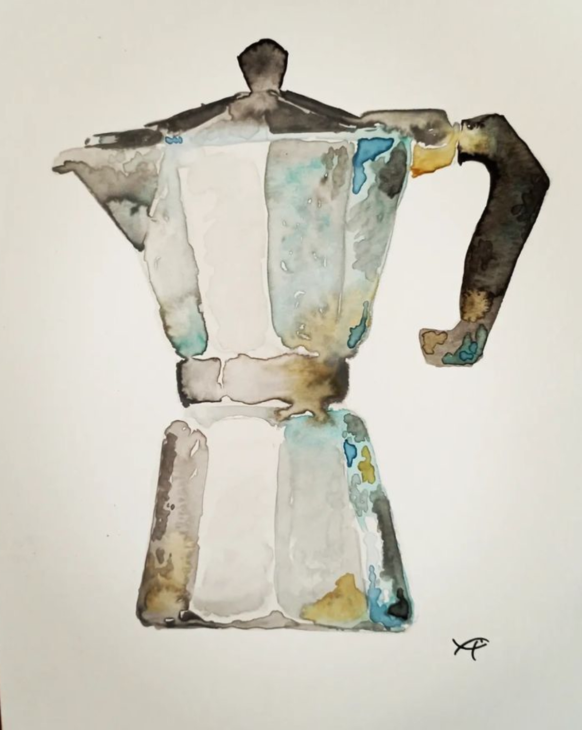 Cafetera italiana. Técnica acuarela