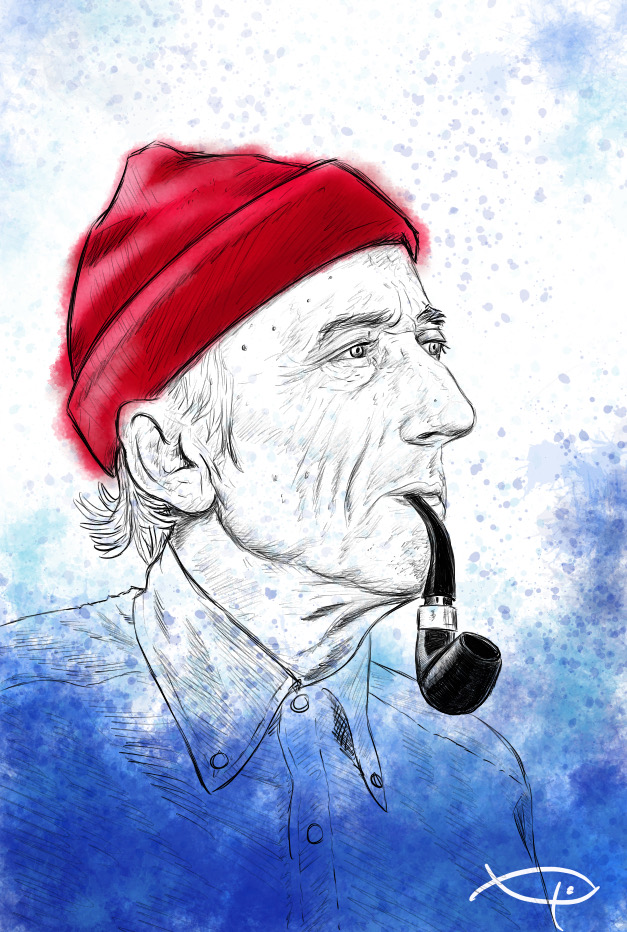 Retrato Cousteau. Técnica digital